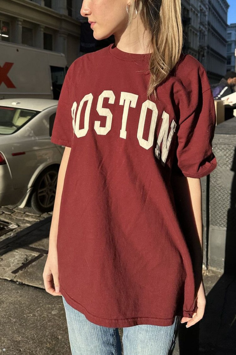 T-Shirt Brandy Melville Presley Boston Bordeaux | DFU-71887805